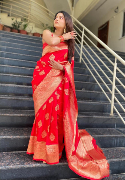 Wedding Wear Red Color Soft Silk Gorgeous Saree