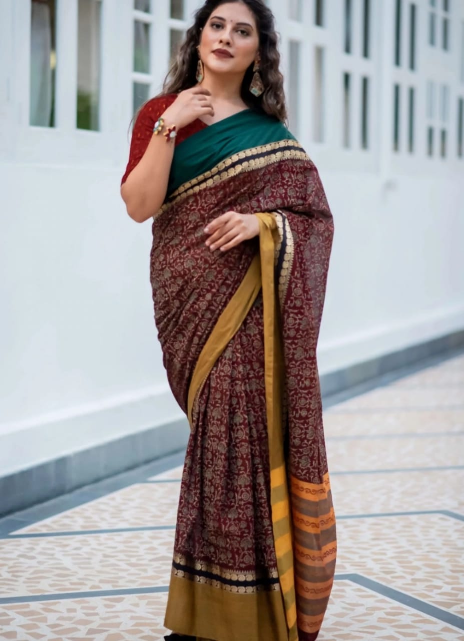 Maroon Color Soft Cotton Silk Pretty Saree