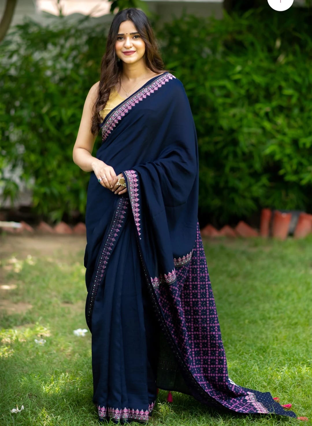 Adorable Navy Blue Printed Soft Cotton Silk Saree