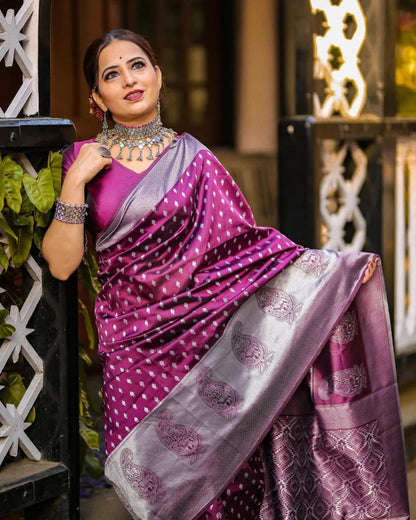 Awesome Wine Color Silver Jari Design Saree