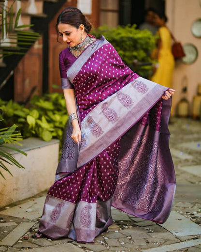 Awesome Wine Color Silver Jari Design Saree