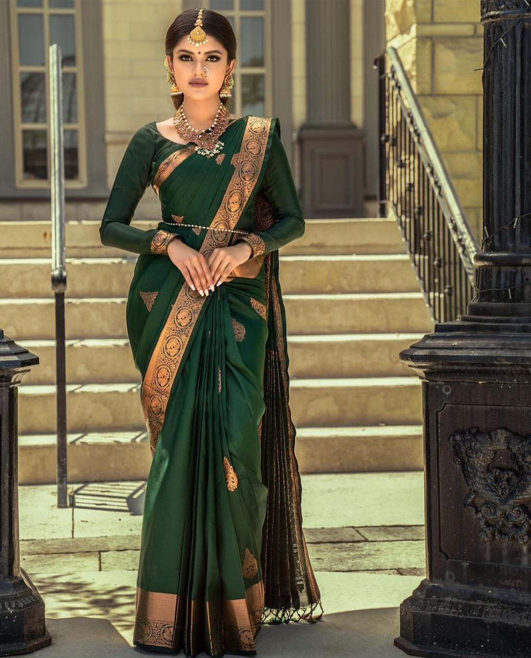 Elegant Green Color Soft Cotton Printed Saree