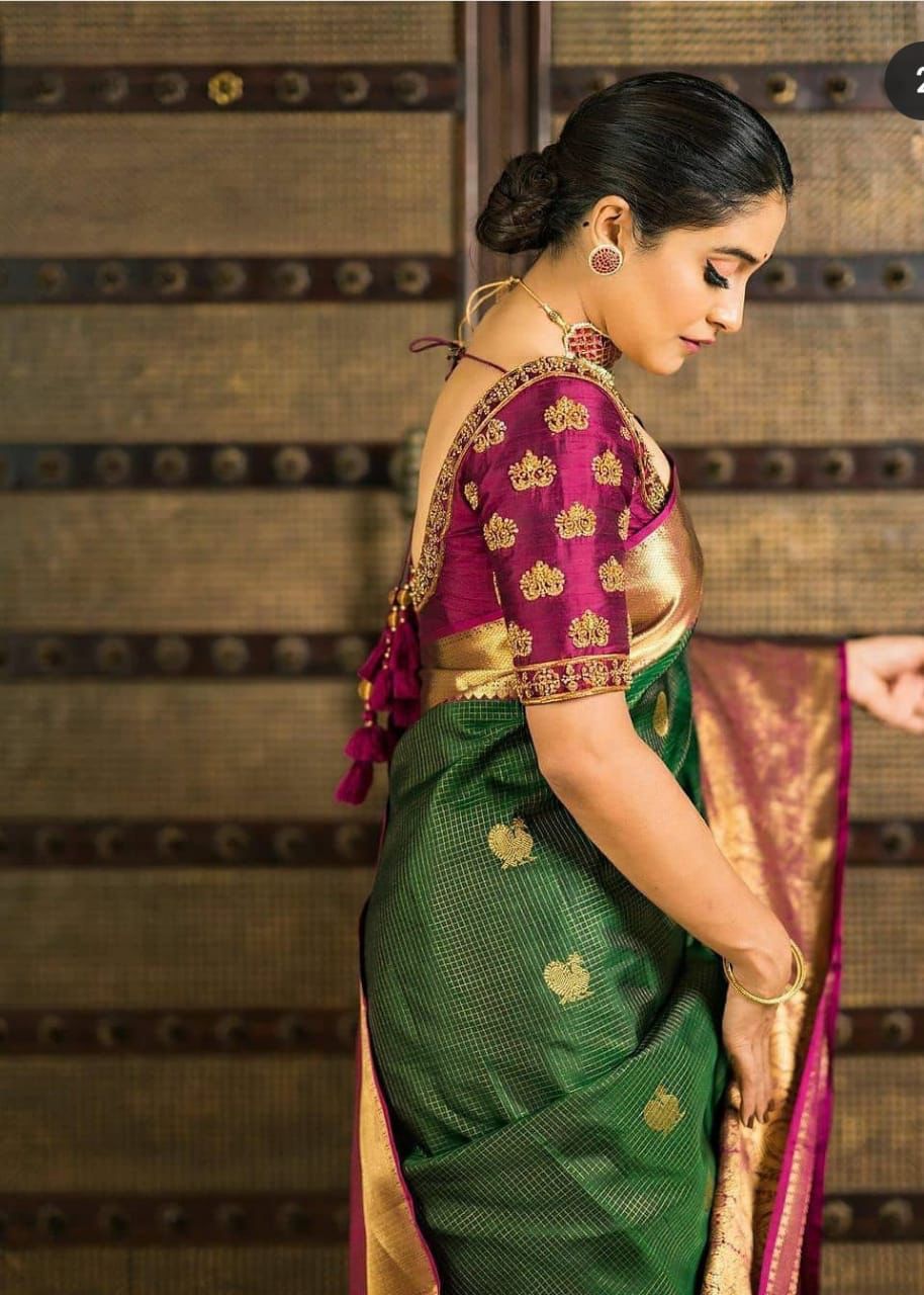 Stunning Green With Wine Color Rich Jacquard Work Saree