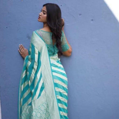 Sky Blue And Silver Jacquard Work Gorgeous Saree