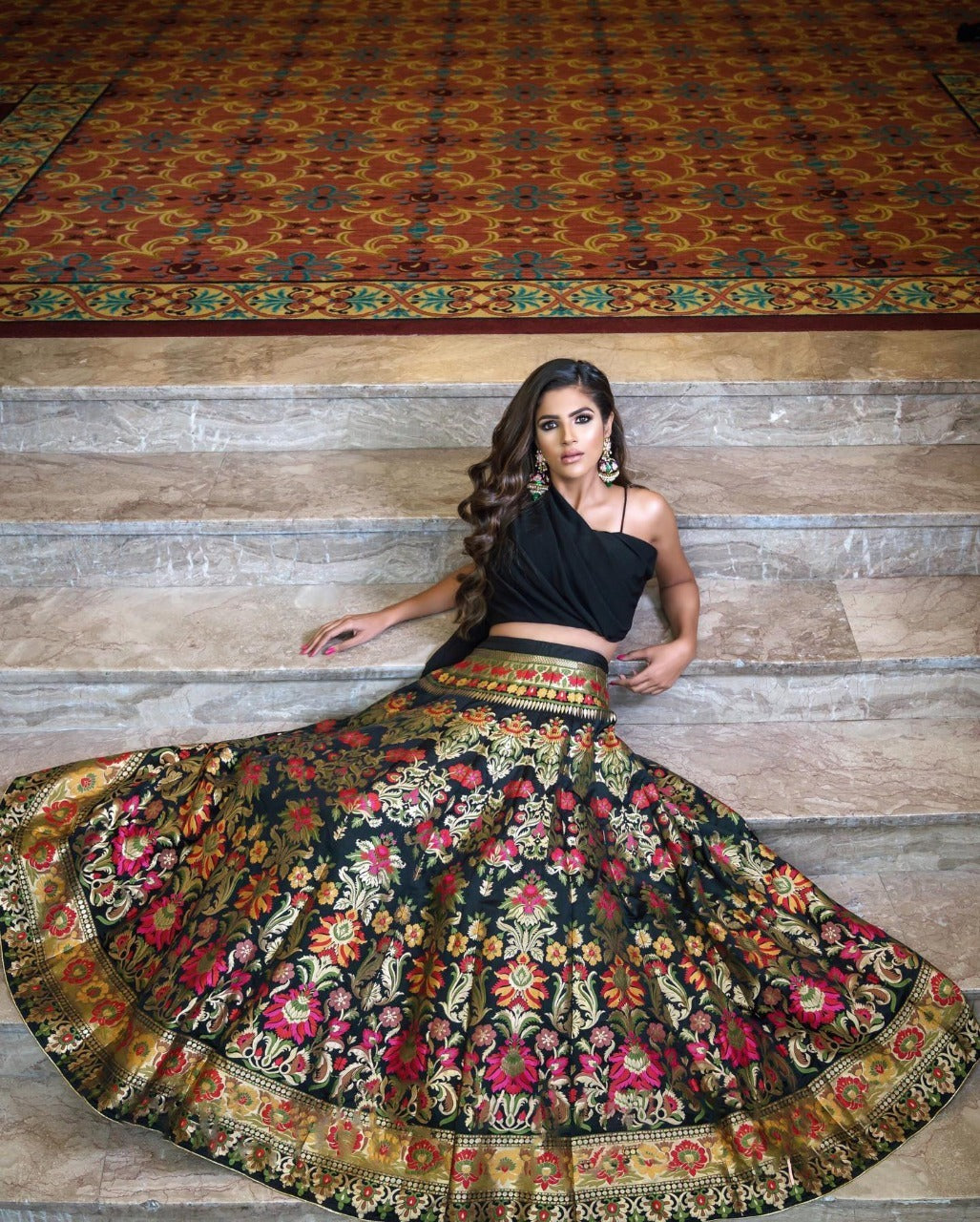 Black Color Zari Weaving Banarasi Silk  Lehenga Choli