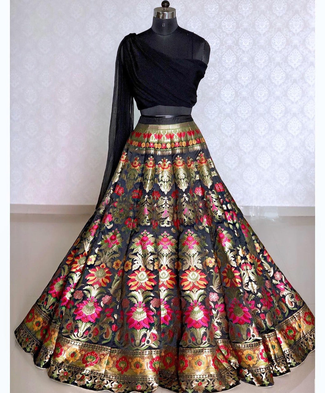 Black Color Zari Weaving Banarasi Silk  Lehenga Choli