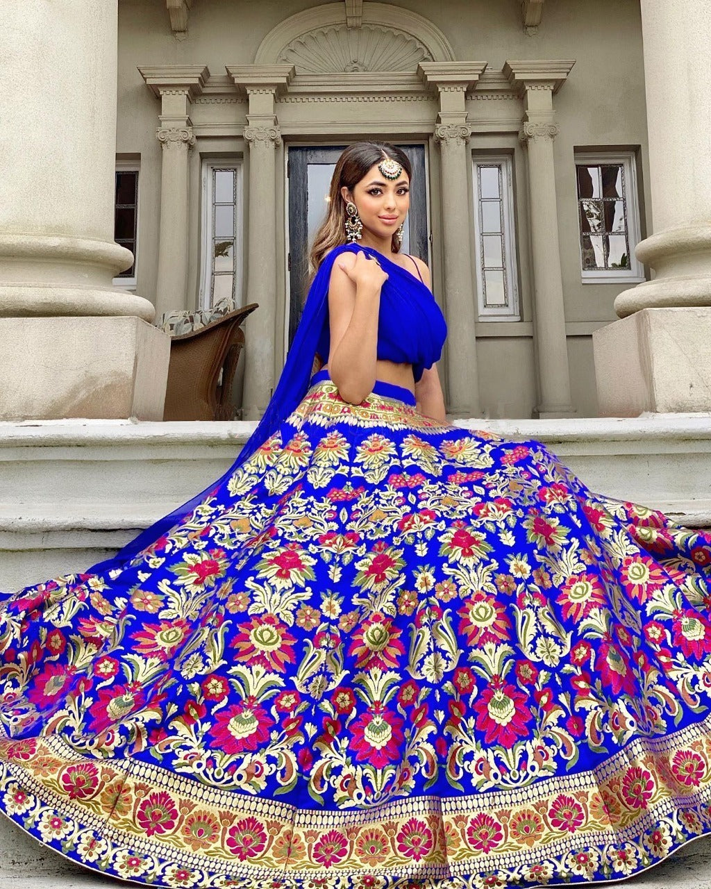 Blue Color Zari Weaving Banarasi Silk  Lehenga Choli