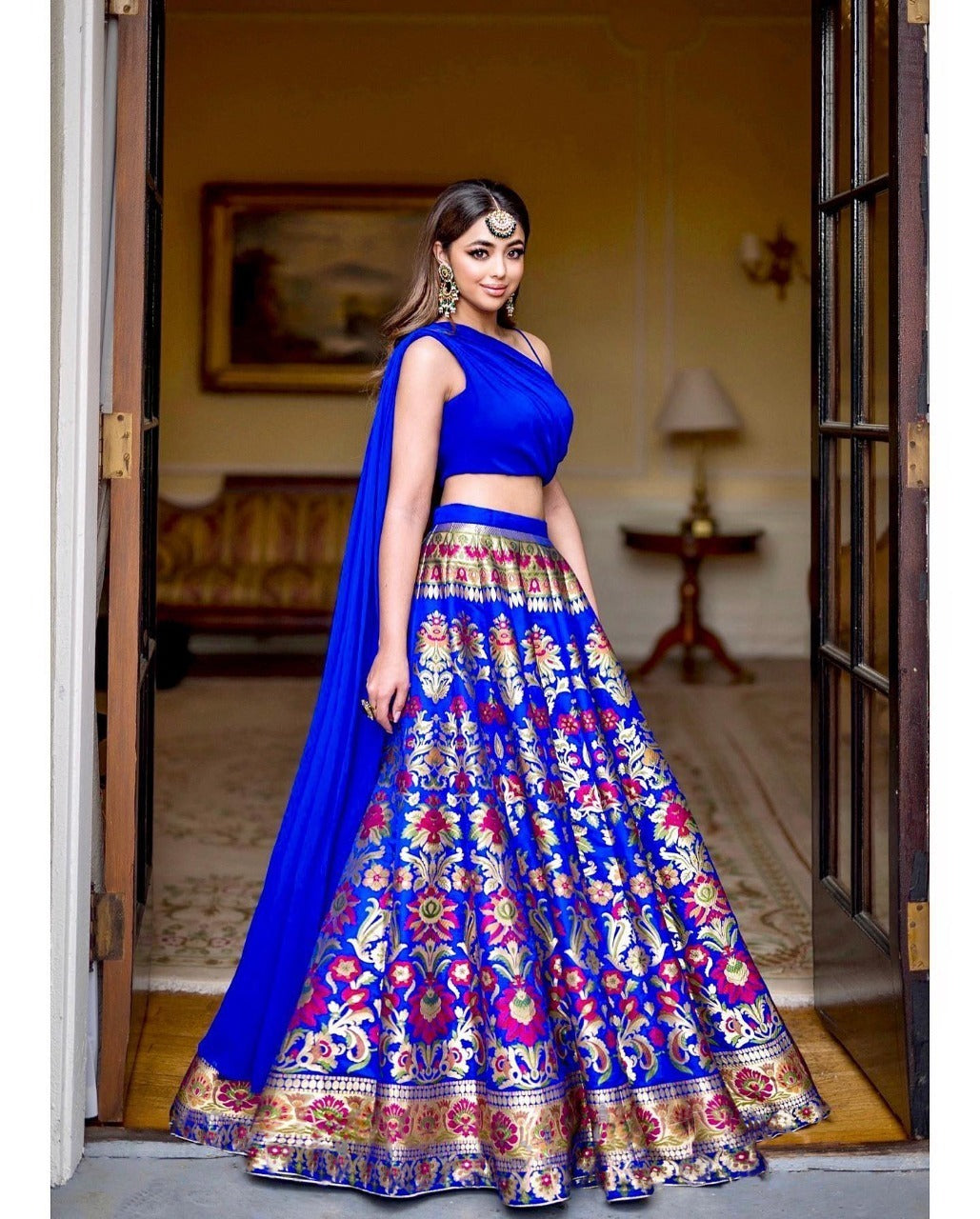 Blue Color Zari Weaving Banarasi Silk  Lehenga Choli