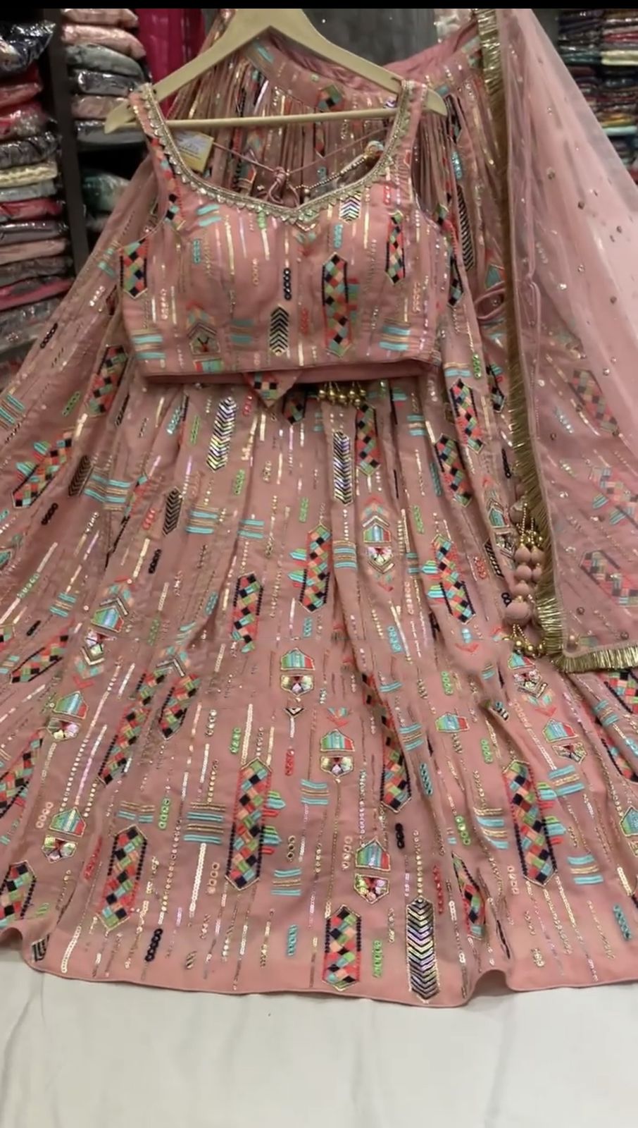 Peach Color Embroidery Embroidery Sequence Work Designer Lehenga Choli