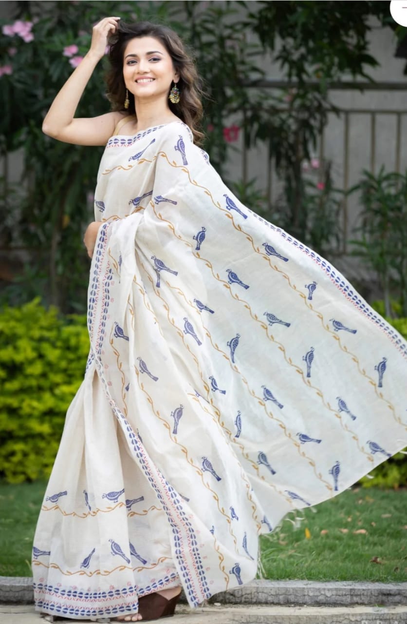 Cotton Silk White Color Gorgeous Saree