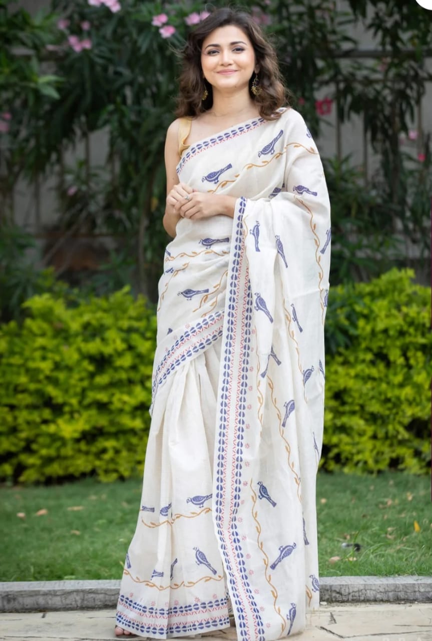 Cotton Silk White Color Gorgeous Saree