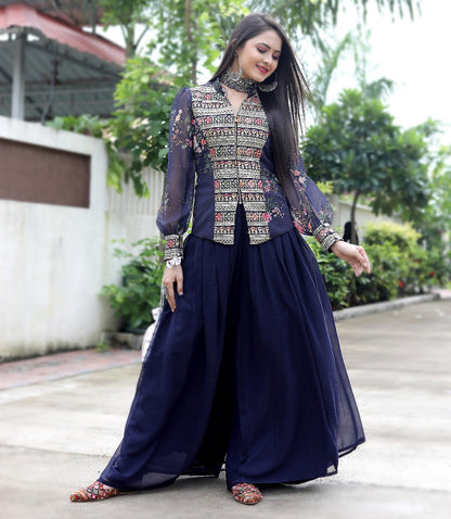 Outstanding Navy Blue Color Sharara Set