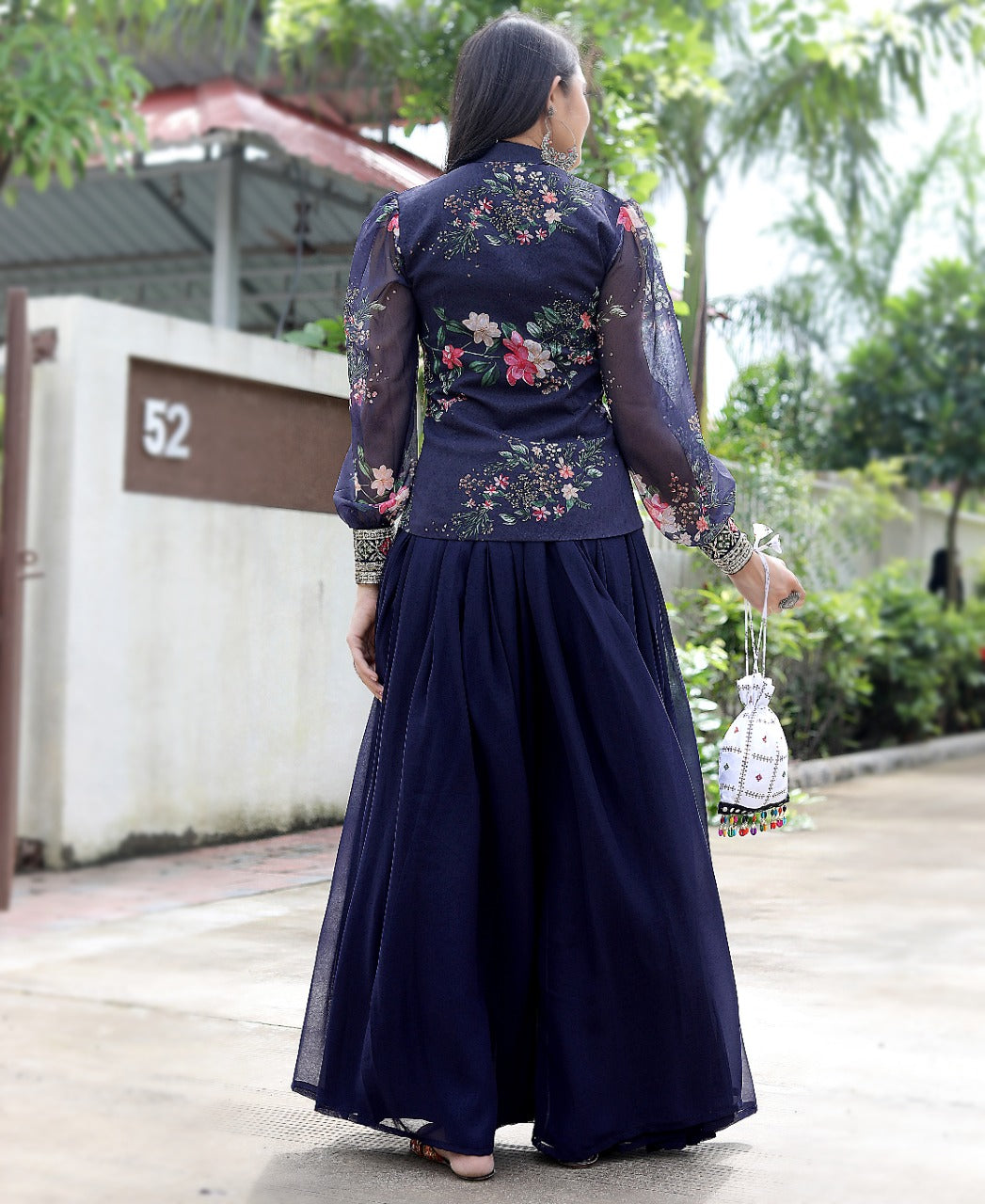 Outstanding Navy Blue Color Sharara Set