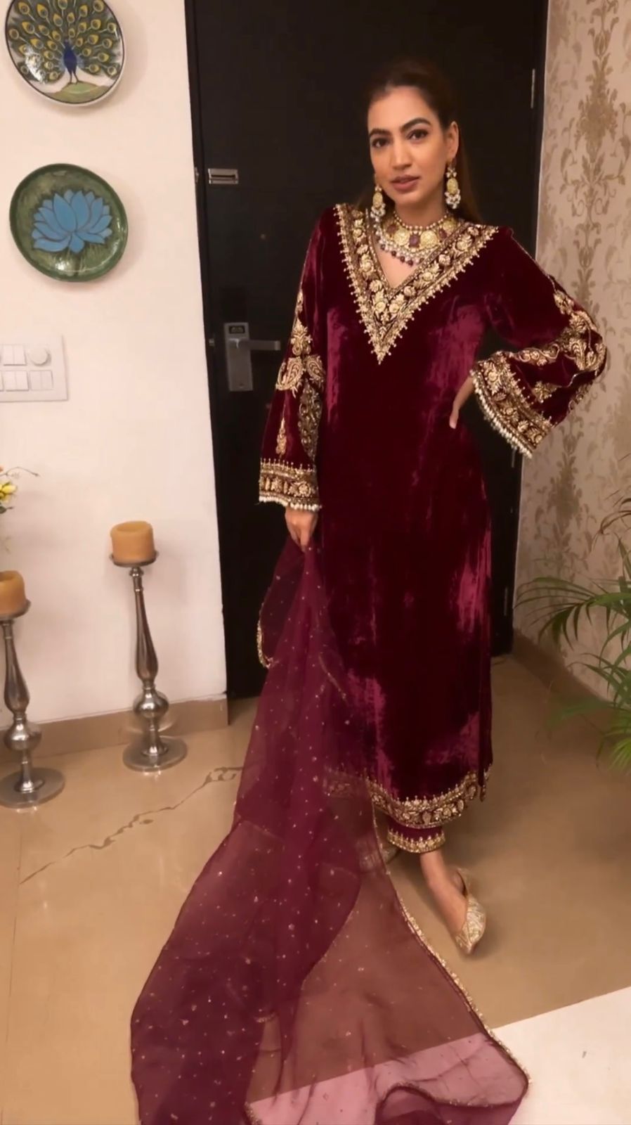 Wedding Wear Maroon Color Velvet Salwar Suit