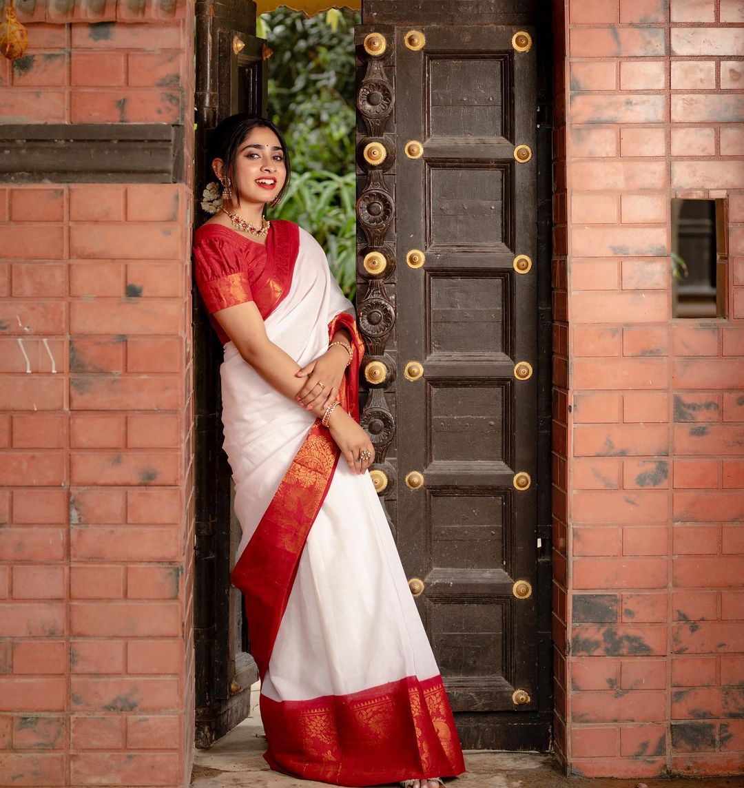 Red And White Color Festive Wear Saree