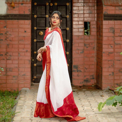 Red And White Color Festive Wear Saree