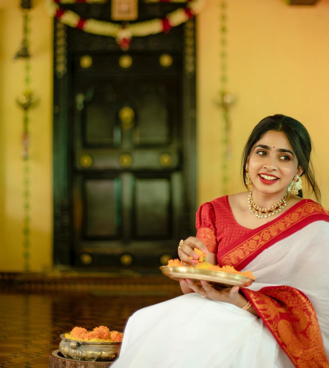 Red And White Color Festive Wear Saree