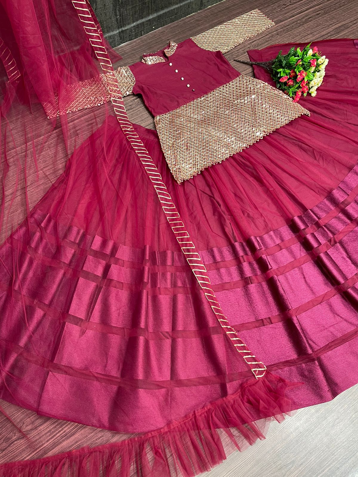 Flattering Dark Pink Color Lehenga With Top