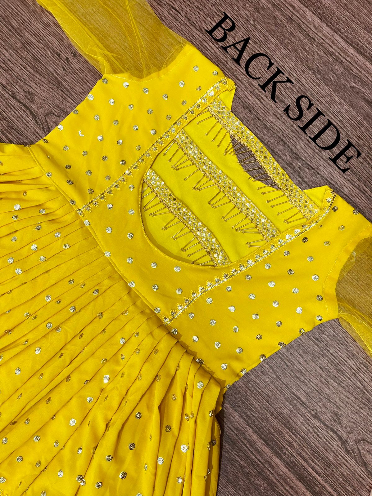 Awesome Yellow Color Sequence Work Gown With Belt