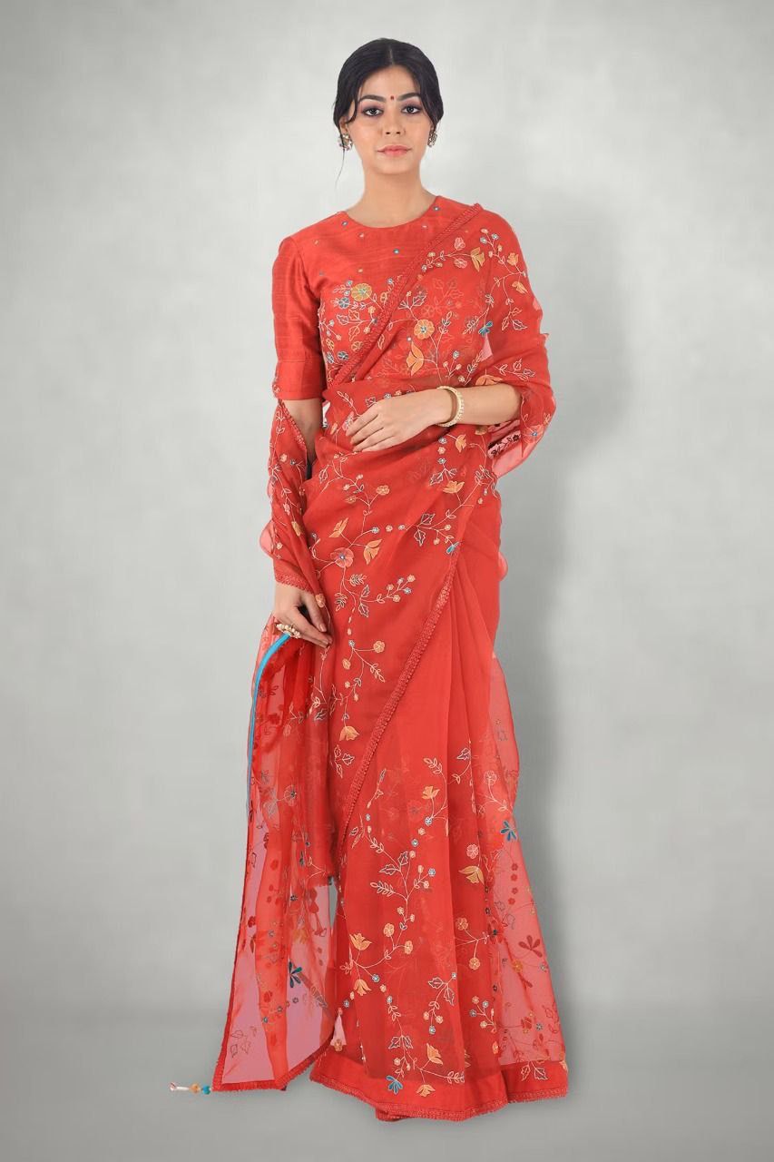 Multi-Thread Work Red Color Exclusive Saree