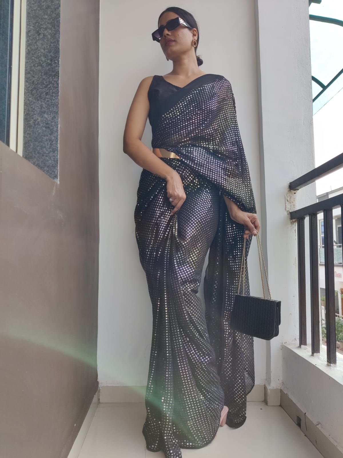 Black Color Ready To Wear Multi Sequin Work Saree