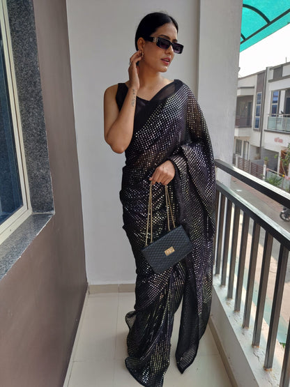 Black Color Ready To Wear Multi Sequin Work Saree