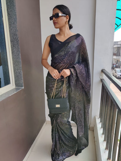 Black Color Ready To Wear Multi Sequin Work Saree