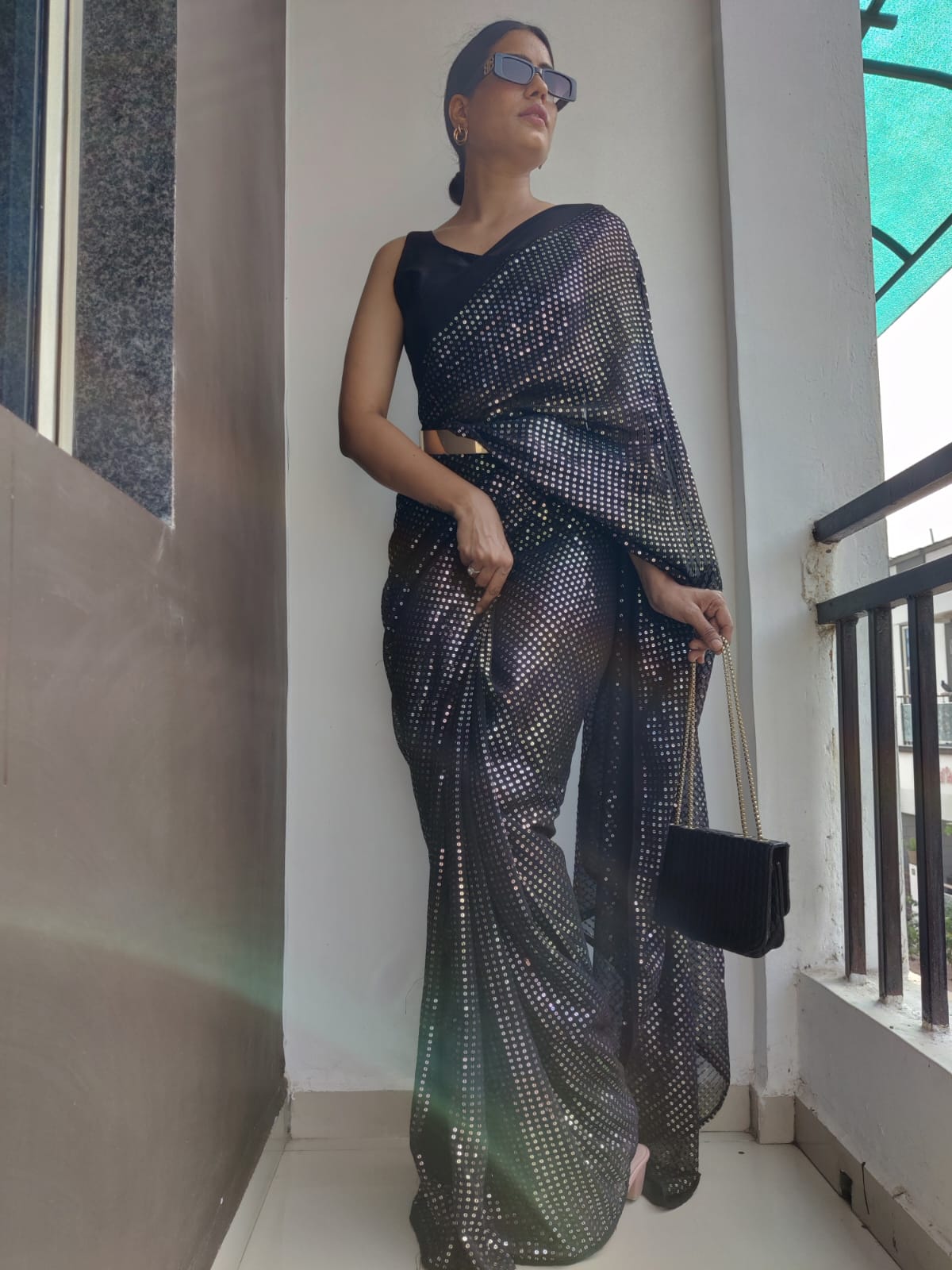 Black Color Ready To Wear Multi Sequin Work Saree