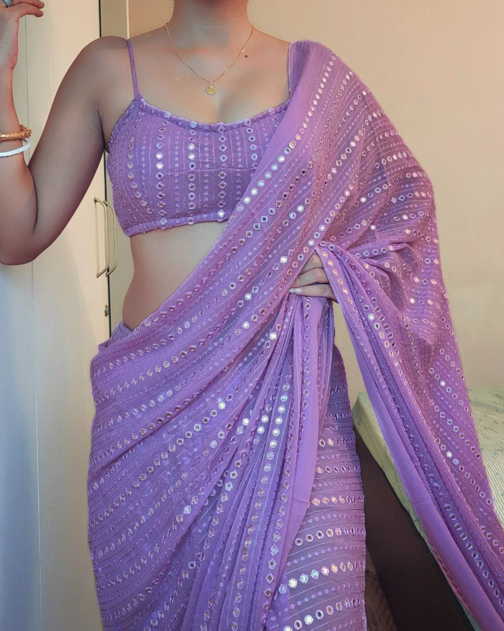 Delightful Sequence Work Lavender Color Saree