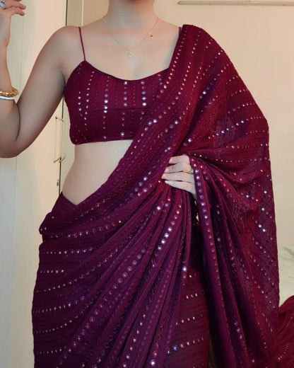 Delightful Sequence Work Wine Color Saree