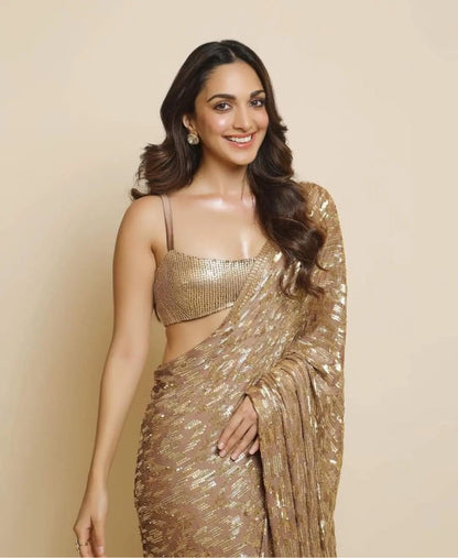 Bollywood Kiara Advani Golden Sequence Work Saree