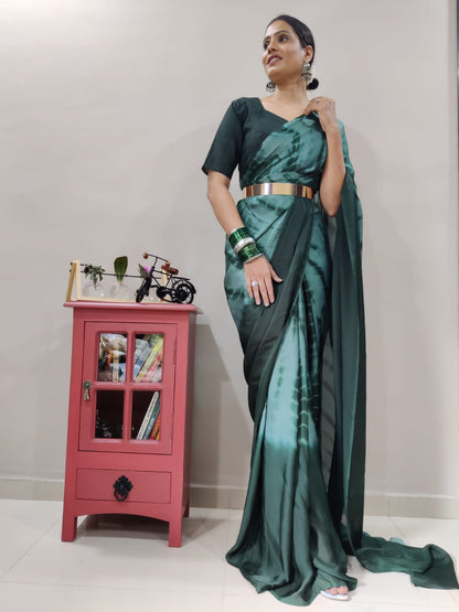 Trendy Green Color Ready To Wear Printed Saree