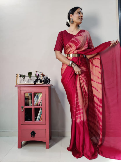 Trendy Red Color Ready To Wear Printed Saree