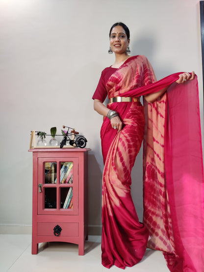 Trendy Red Color Ready To Wear Printed Saree