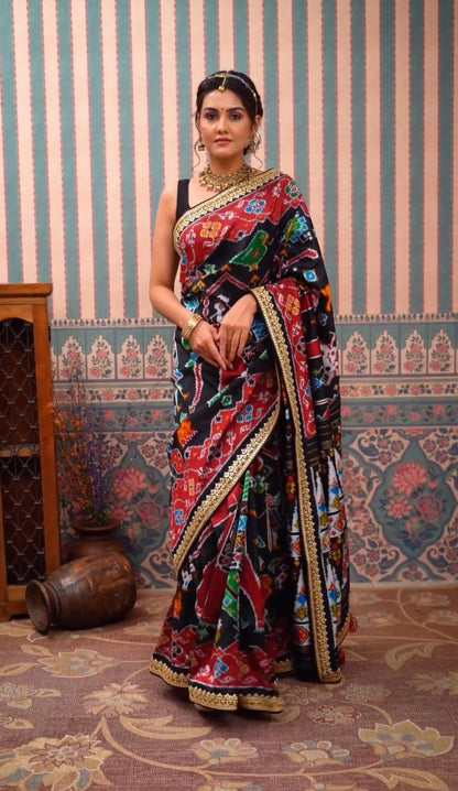 Gotta Patti Work Multi Color Patola Saree