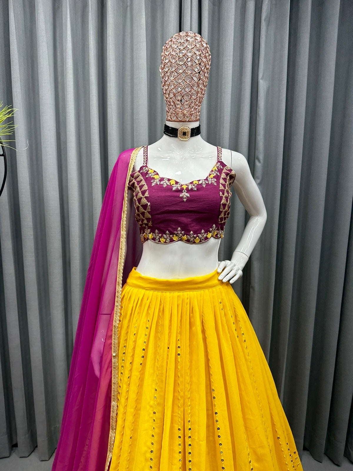 Yellow Color Embroidery Sequence Lehenga Choli