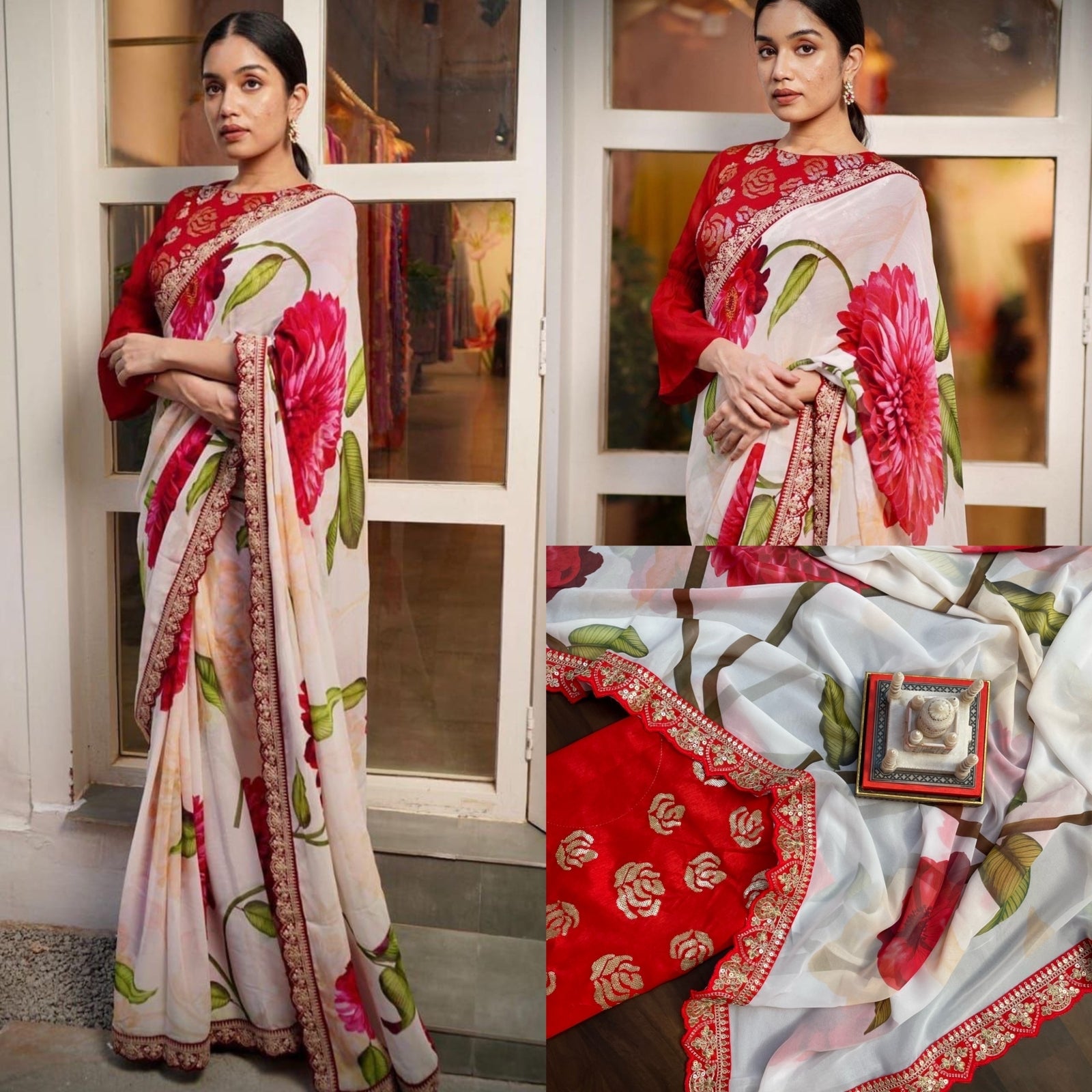 Awesome White Color Floral Print Saree