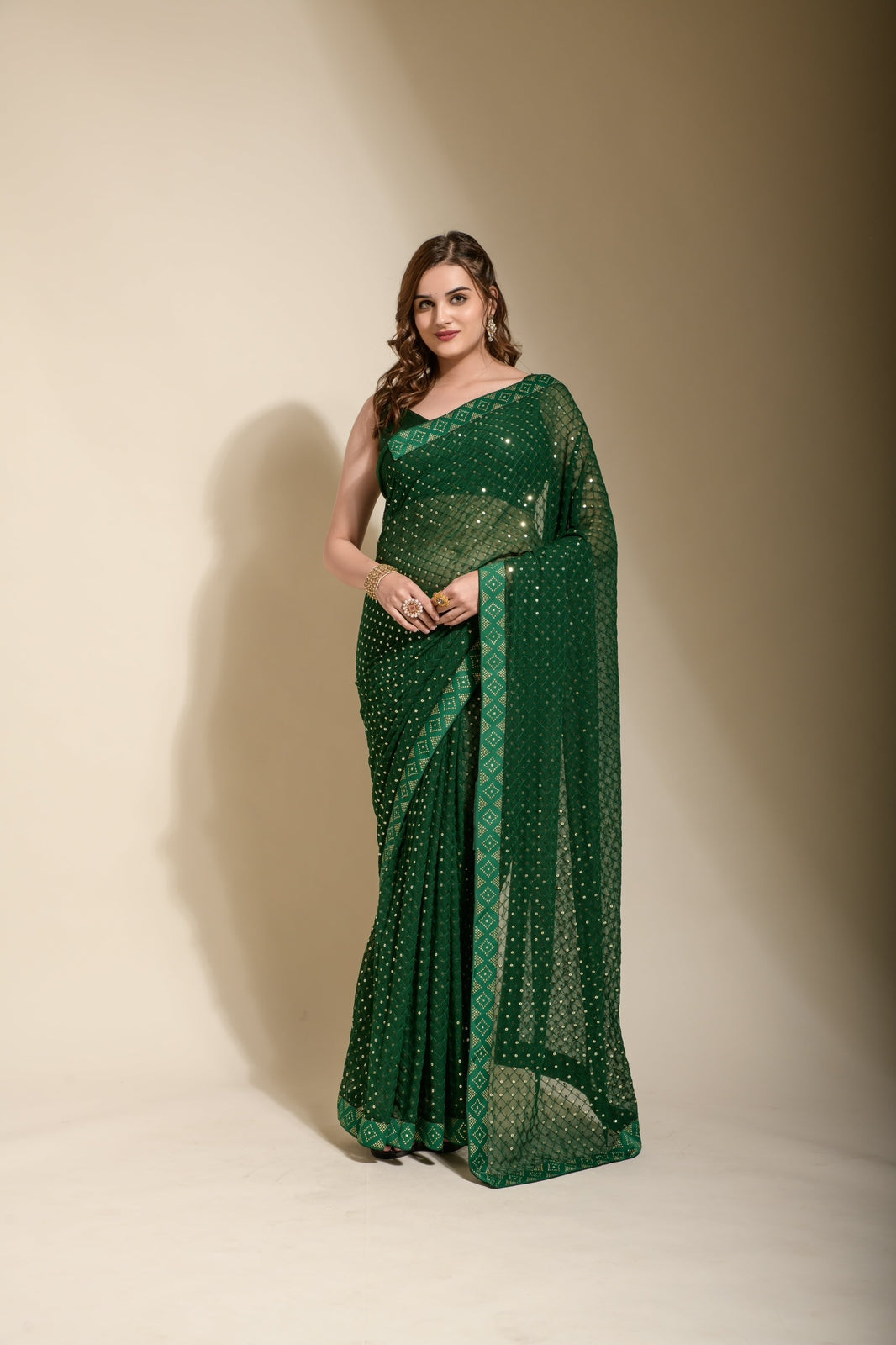 Green Color Sequence Ready To Wear Saree