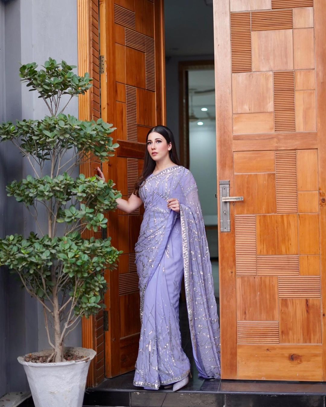 Flattering Sequence Work  Lavender Color Saree