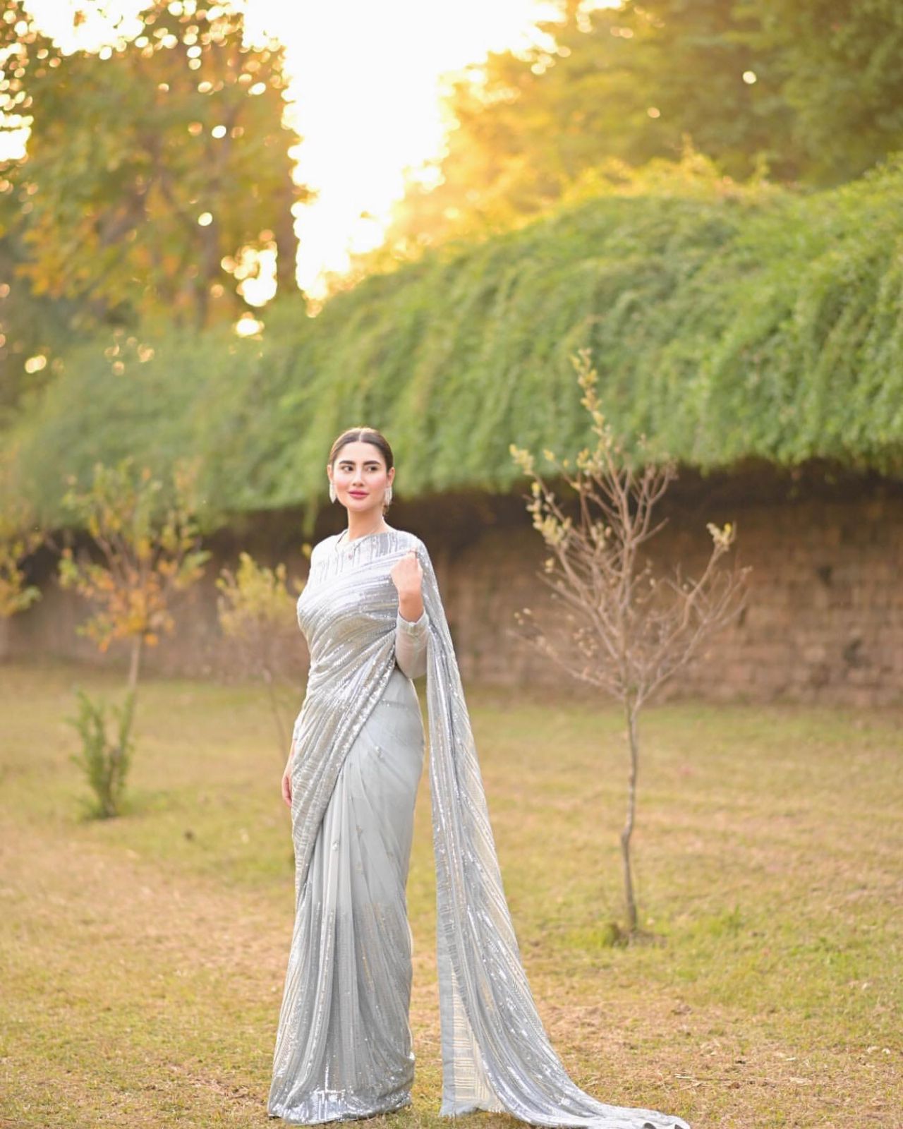Silver Color Sequence Work Party Wear Saree