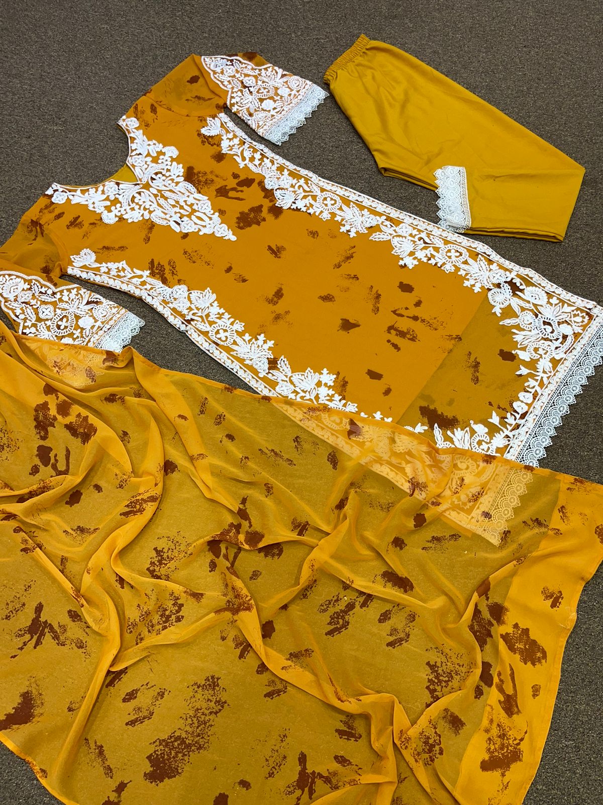 Fashionable Digital Print Embroidery Work Yellow Color Kurti And Pant With Dupatta