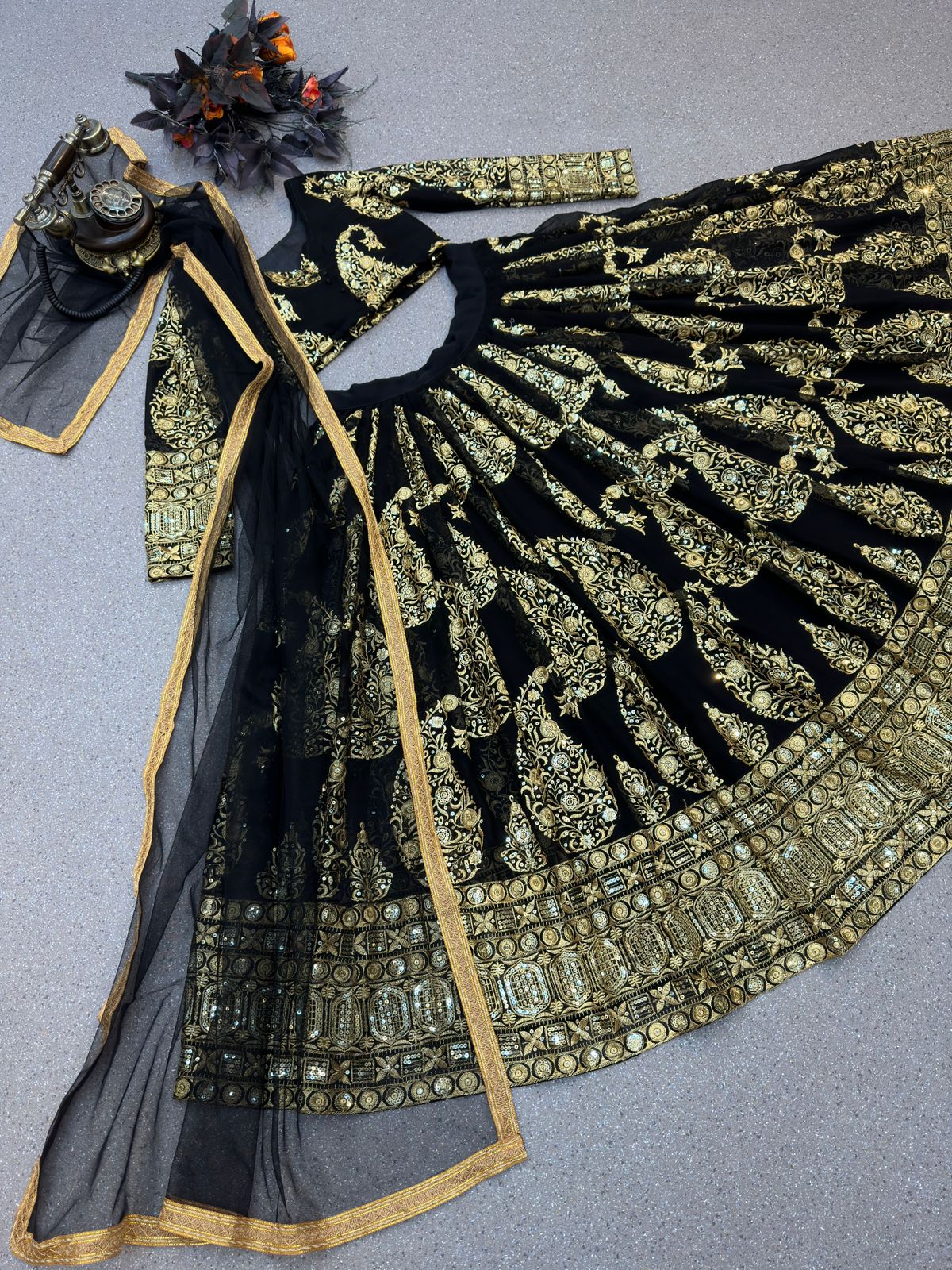 Wedding Wear Black Color Sequence Work Lehenga Choli