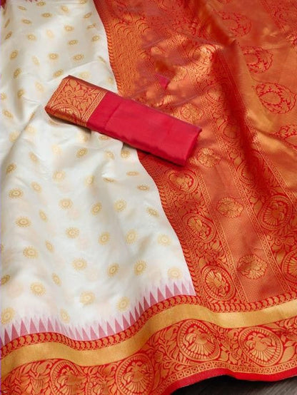 Traditional Look White With Red Color Saree