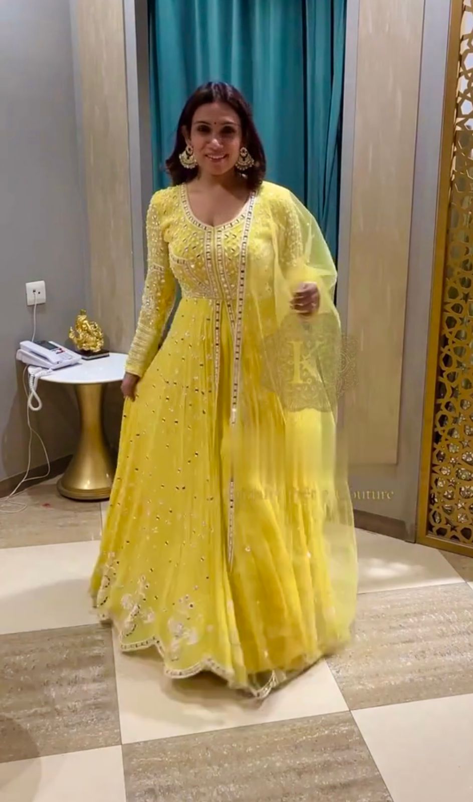 Exclusive Yellow color Sequins Work Gown