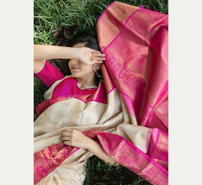 Traditional Look Cream With Pink Color Saree