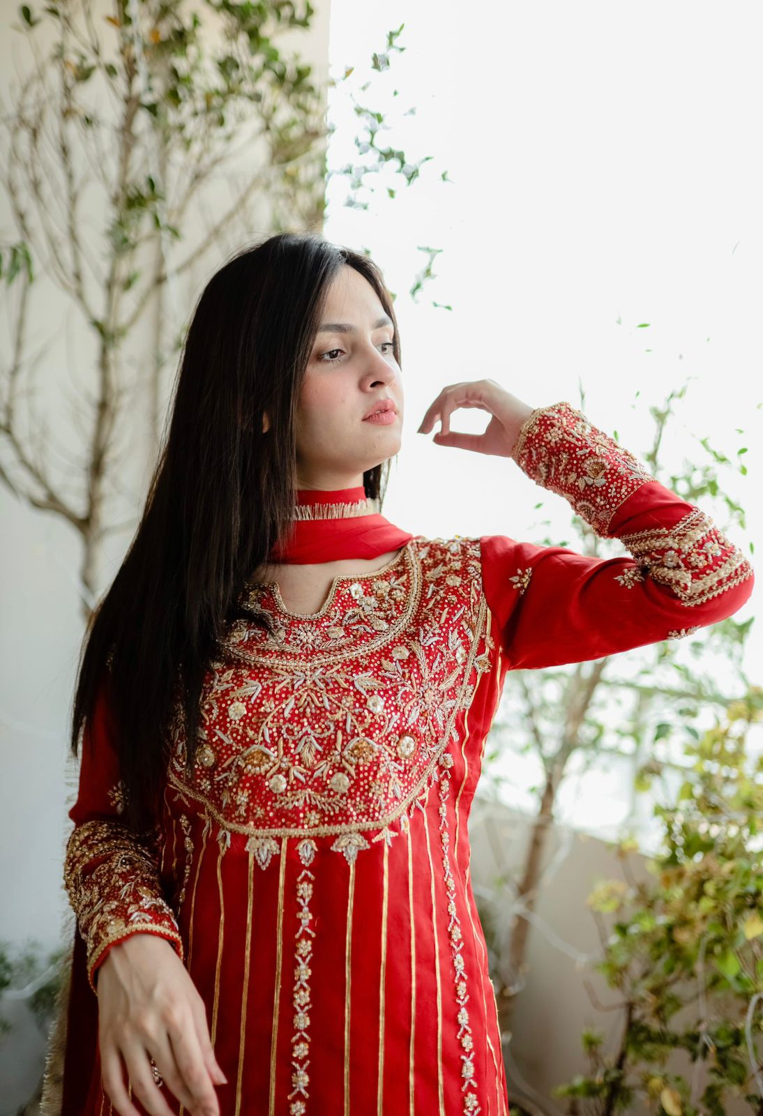 Admiring Red Color Sequence Work Sharara Suit