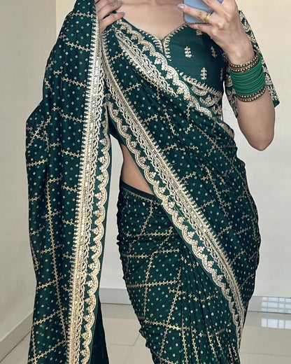 Opulent Green Color Embroidery work Saree