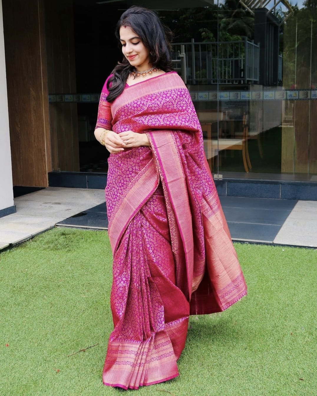 Delicate Pink Color Soft Lichi Silk Saree