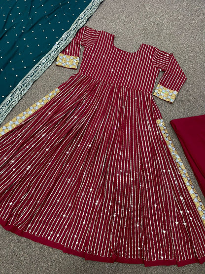 Gorgeous Red Color Sequence Work Gown