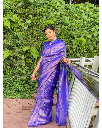 Fashionable Royal Blue color Banarasi Saree